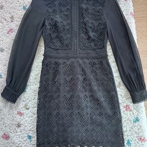 REISS Black Lace Long Sleeve Mini Dress – Size US 6 (UK 10 / EU 38)